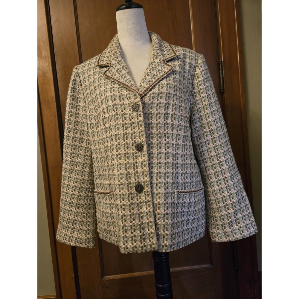 EUC Alfred Dunner Women Career Beige 100% Acrylic Tweed Blazer Jacket Sz 14P